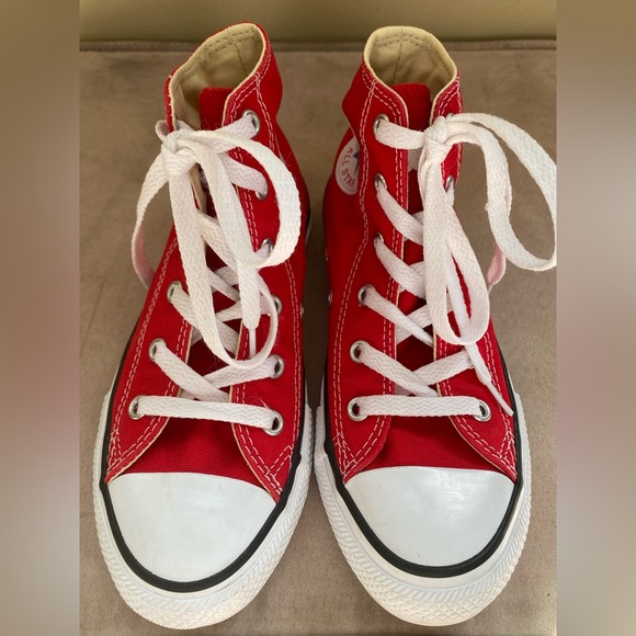 Converse Allstars Red High-Top Kids Sneakers Size 1 - Picture 3 of 5
